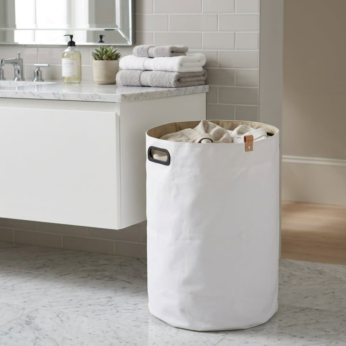 35x60x35 cm panier à linge réversible 73,5 L, polyester, blanc/beige (SATDKOSBBE)