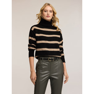Motivi - Jersey de cuello alto a rayas - Negro