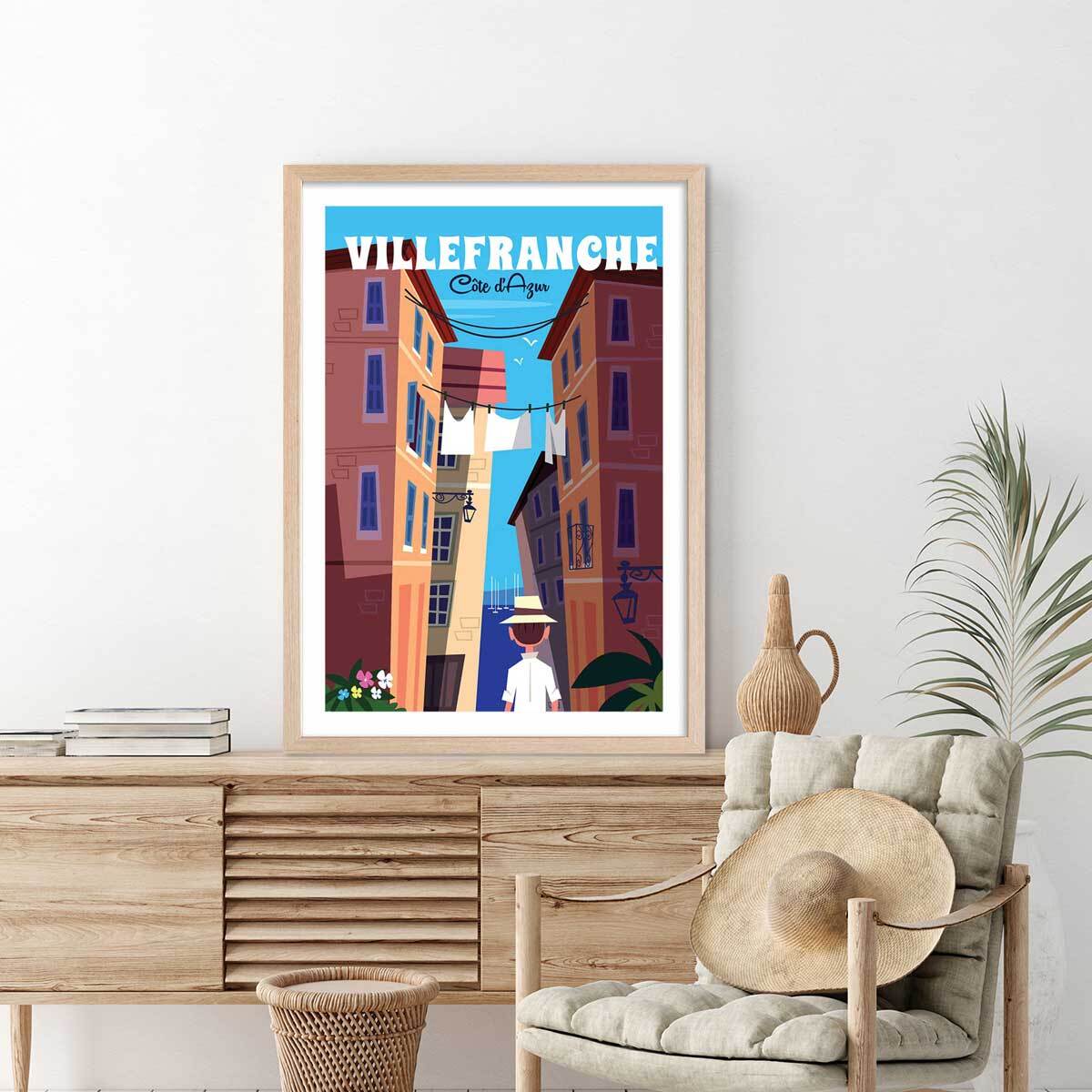 Affiche Villefranche Sur Mer Affiche + cadre en bois - Chêne