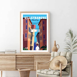 Affiche Villefranche Sur Mer Affiche + cadre en bois - Chêne