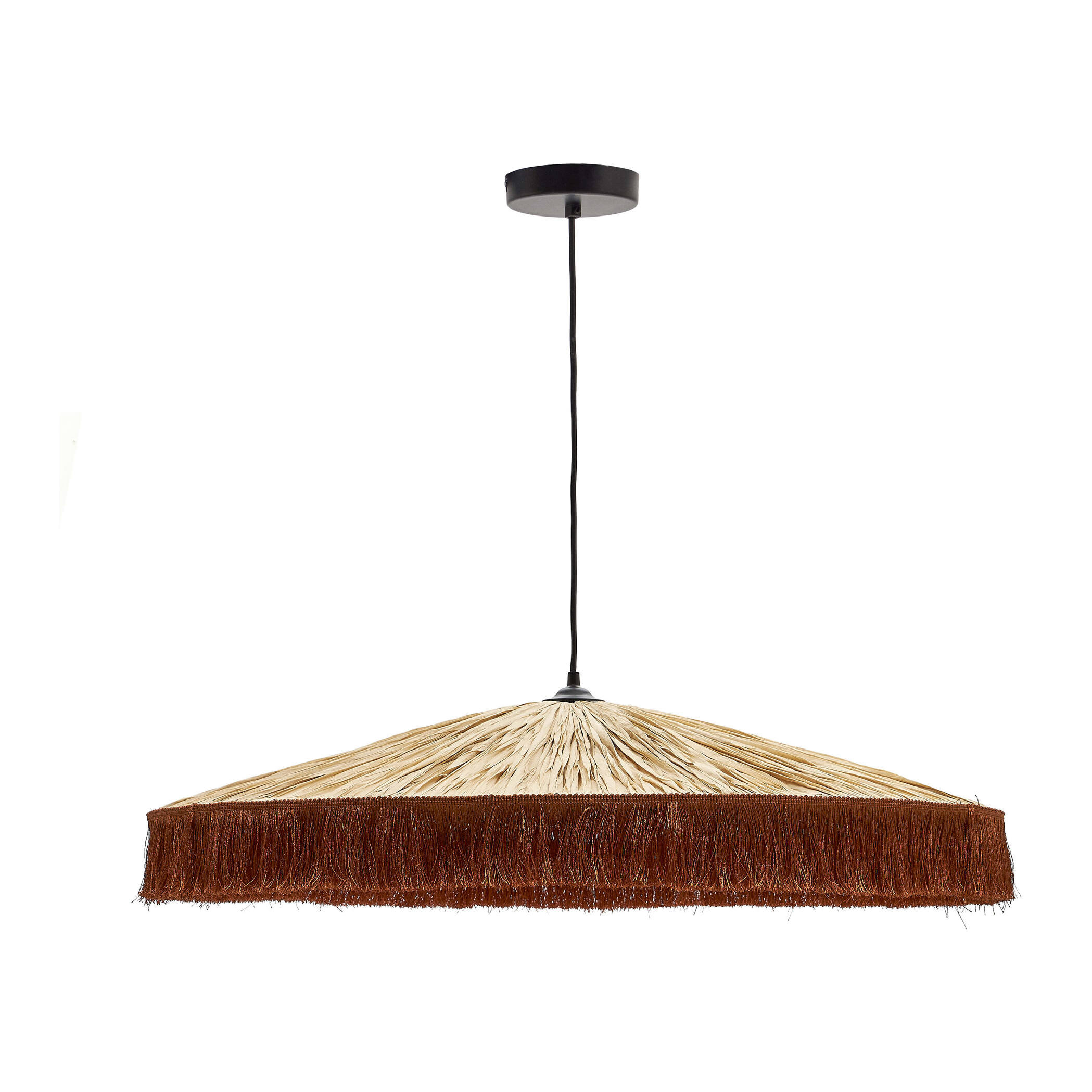 Kave Home - Lámpara de techo Pollensa de rafia natural y flecos ...