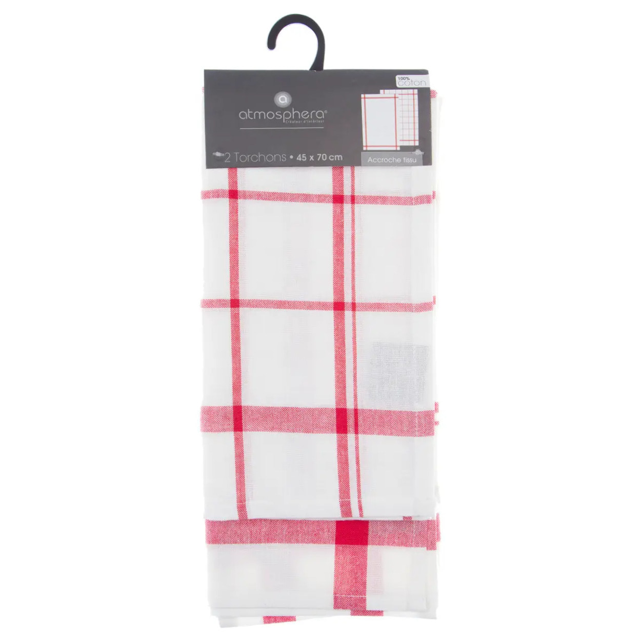 Lot de 2 torchons imprimés - coton - rouge et blanc - 45x70 cm