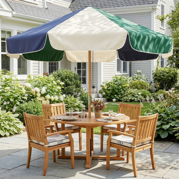 Sombrilla Terraza Exterior, Ø2,3 m, Sombrilla de Jardín con Marco de Efecto Madera, Polea con Cuerda, Dosel Bicolor, UPF30+, Parasol para Playa, Patio, Terraza, Verde Oscuro