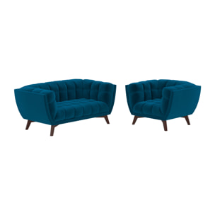 Pack canapé et fauteuil en velours bleu Mona 3 places