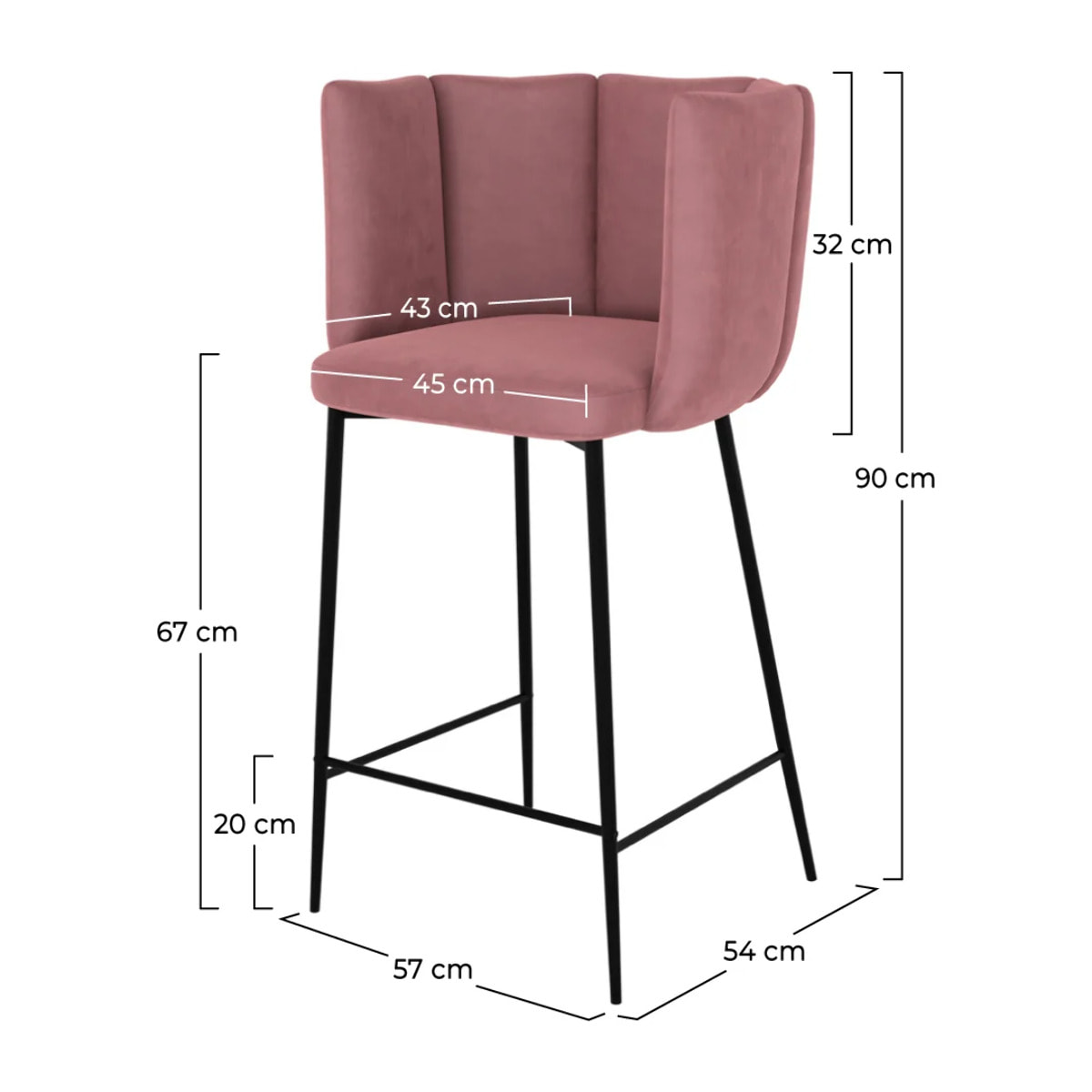 Lot de 2 chaises pour îlot central 67 cm en velours vieux rose - Rosy