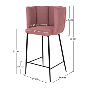 Lot de 2 chaises pour îlot central 67 cm en velours vieux rose - Rosy