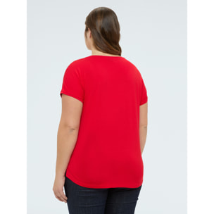 Fiorella Rubino - T-shirt bimaterica con scollo a V - Rosso