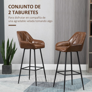 HOMCOM Juego de 2 Taburetes Altos de Cocina Taburetes de Bar Tapizado en PU con Respaldo Alto Patas de Acero y Reposapiés para Comedor Carga 120 kg 50x47,5x102,5 cm Marrón