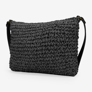 Bolso bandolera de rafia negro
