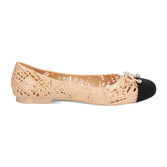 Sandali mare donna beige neri in PVC