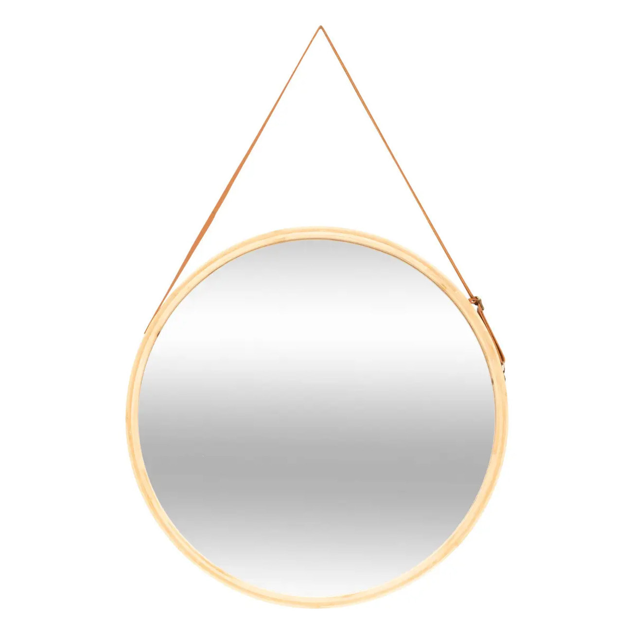 Miroir mural rond avec lanière en cuir D50cm
