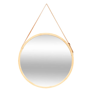Miroir mural rond avec lanière en cuir D50cm