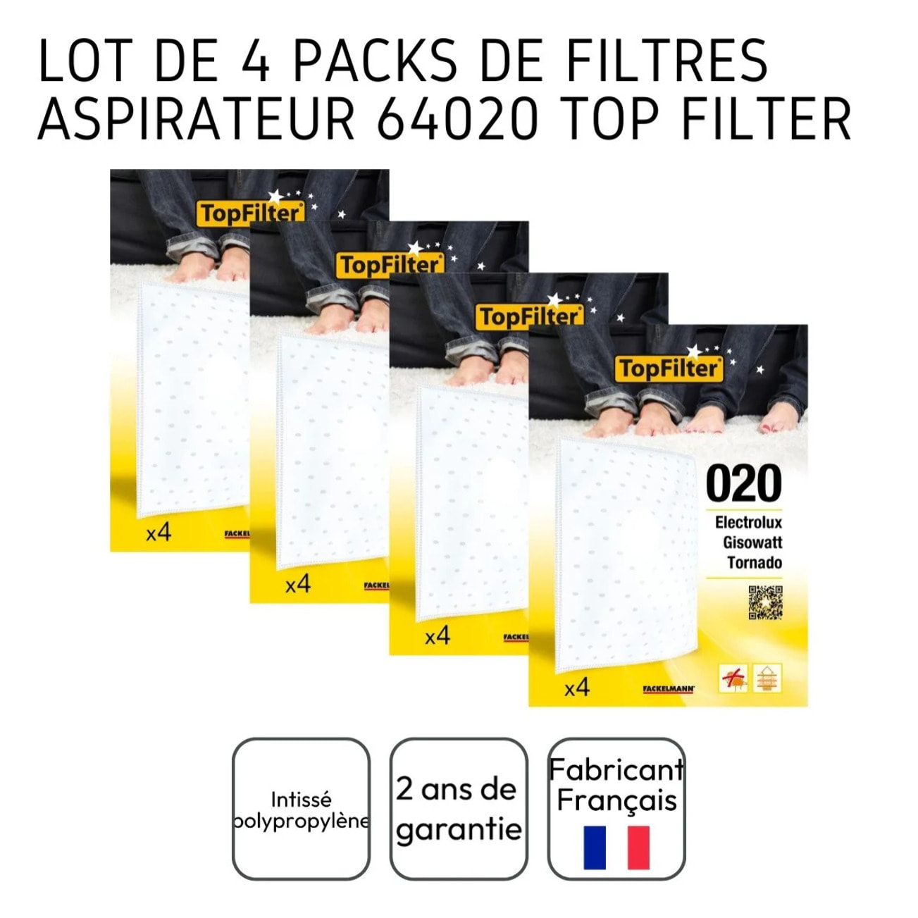 Lot de 4 packs de 4 filtres aspirateur seau 64020 Electrolux et Tornado TopFilter Premium