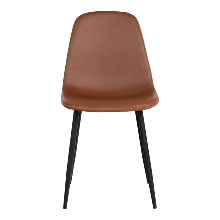 Set 2 sedie da pranzo Stockholm in ecopelle marrone vintage con gambe nere