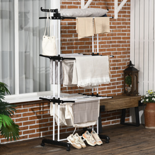 HOMCOM Tendedero Plegable para Ropa con Ruedas Tendedero Vertical de Acero Tipo Torre de 3 Niveles con Alas Plegables y Colgadores Giratorios Carga 70 kg 73x64x177 cm Negro y Blanco