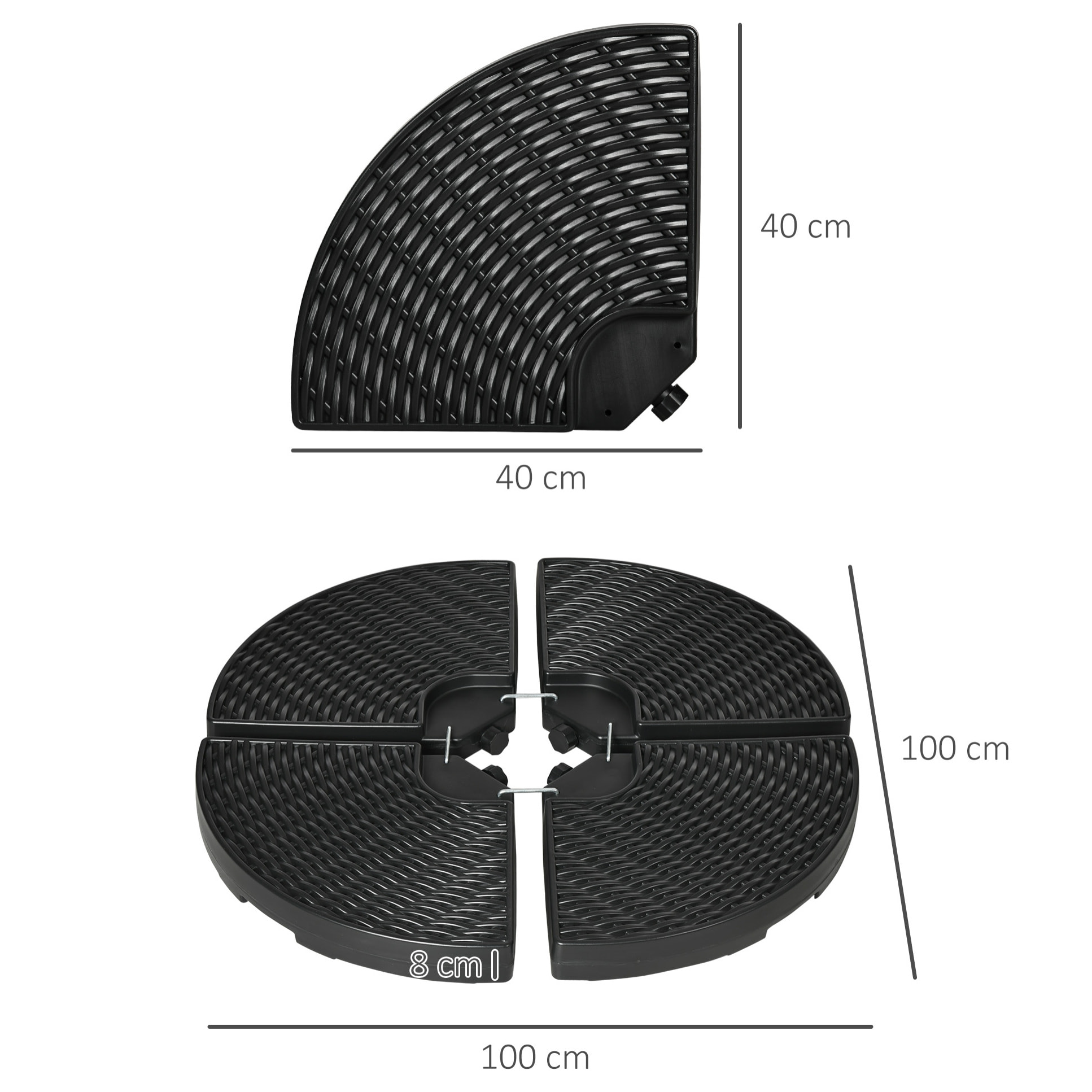 Base para Sombrilla de 4 Piezas Soporte para Parasol Rellenable con Arena 68 kg o Agua 52 L para Jardín Patio Terraza Negro