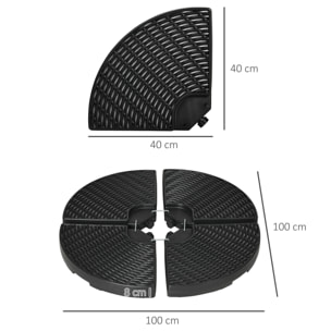 Base para Sombrilla de 4 Piezas Soporte para Parasol Rellenable con Arena 68 kg o Agua 52 L para Jardín Patio Terraza Negro