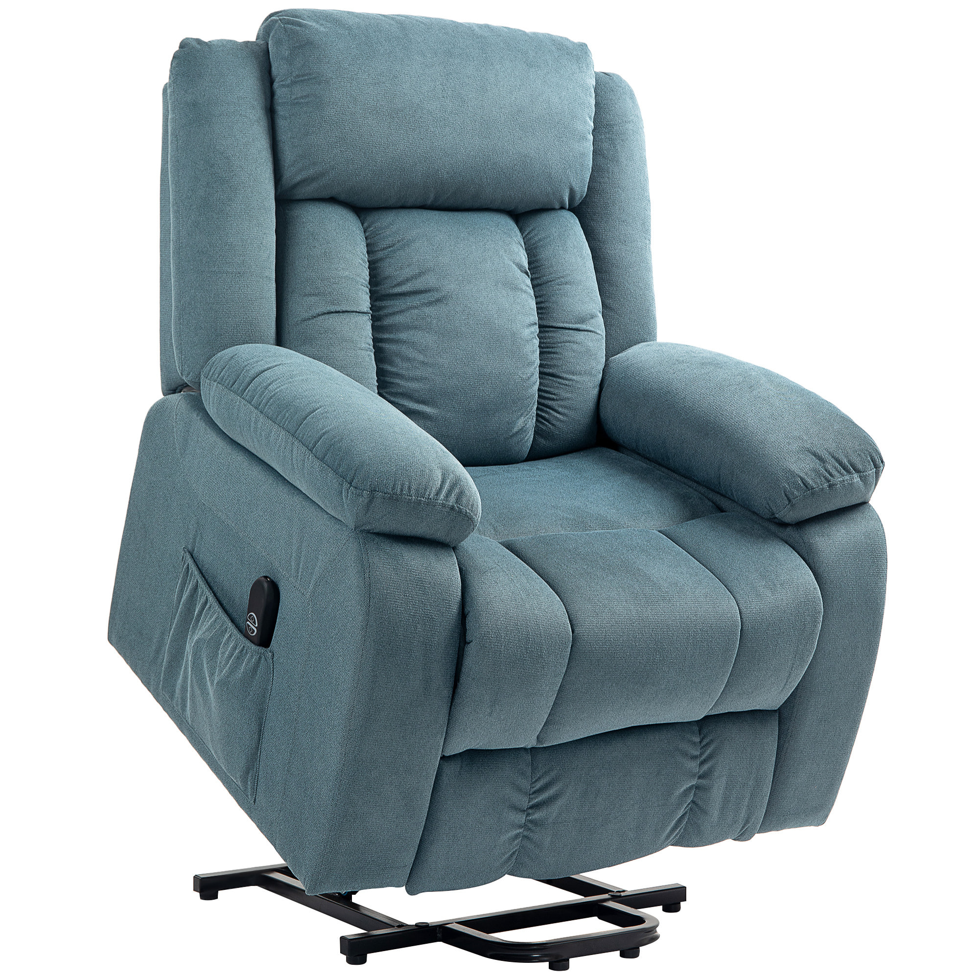Sillón Relax Reclinable Eléctrico Levanta Personas, con Puerto USB, Sillón Elevador, con Control Remoto, Asiento Ancho, Reposapiés, Tapizado en Terciopelo, Bolsillos Laterales, Azul