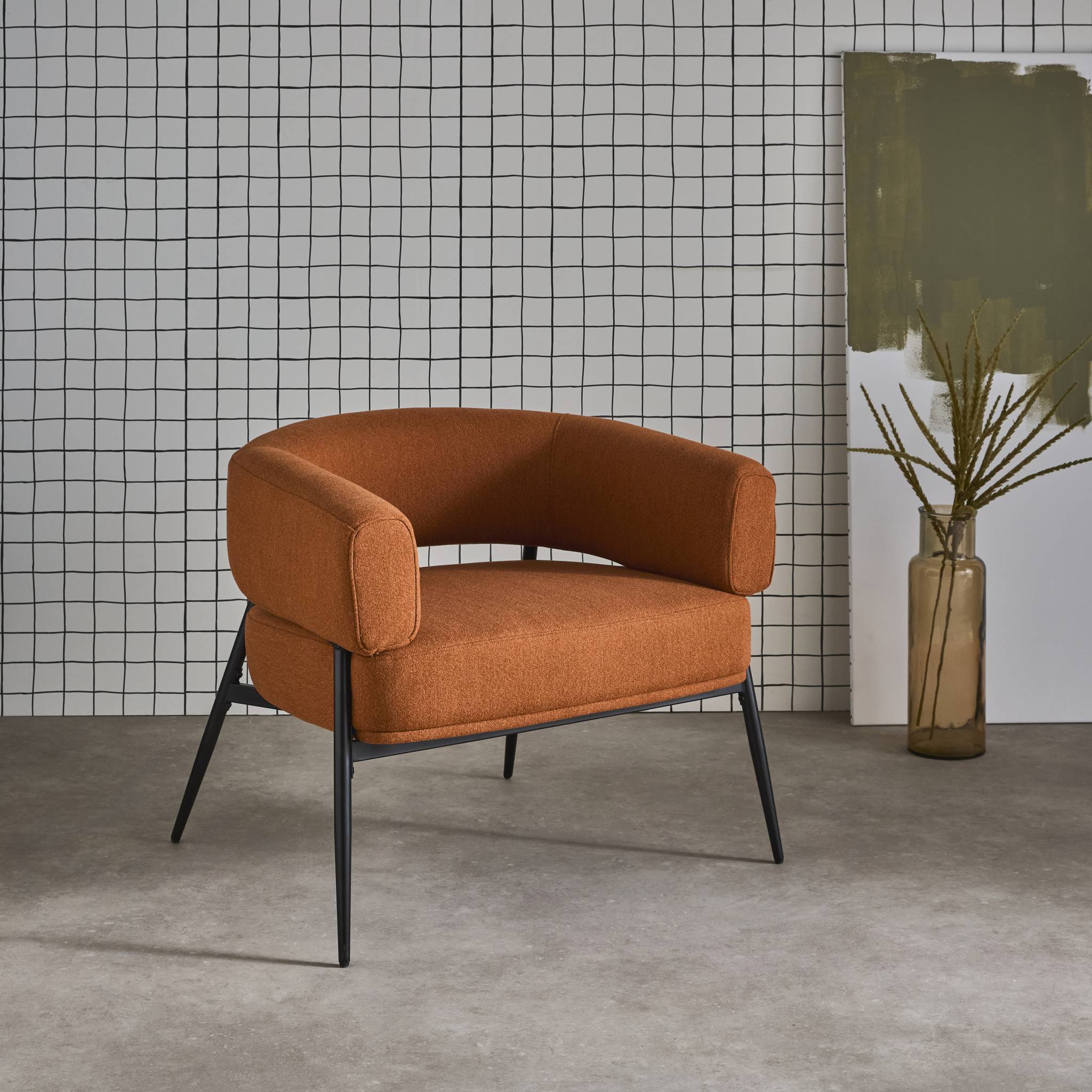 Fauteuil tissu dossier incurvé piétement métal CRISTO