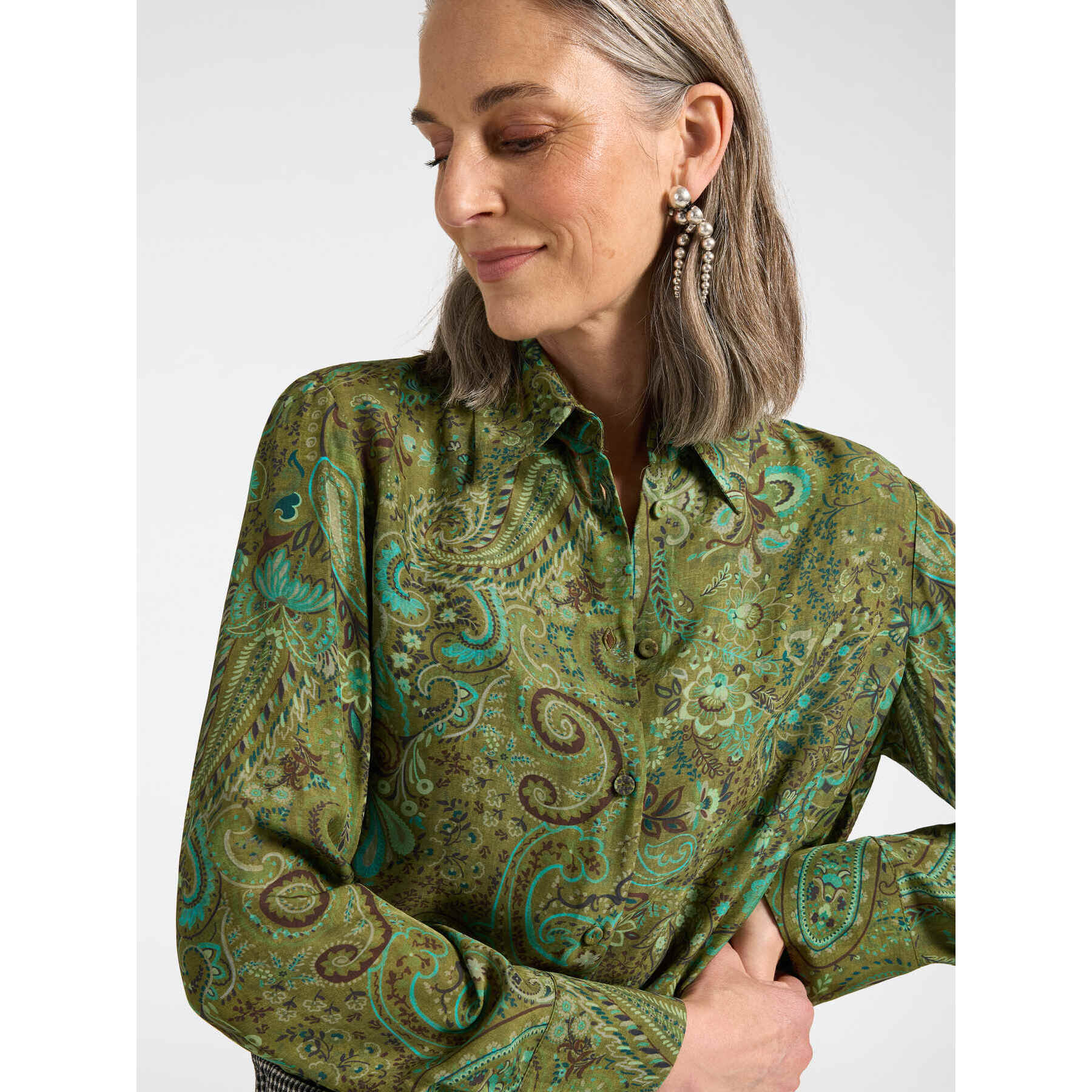 Elena Mirò - Camicia in viscosa stampata paisley - Verde
