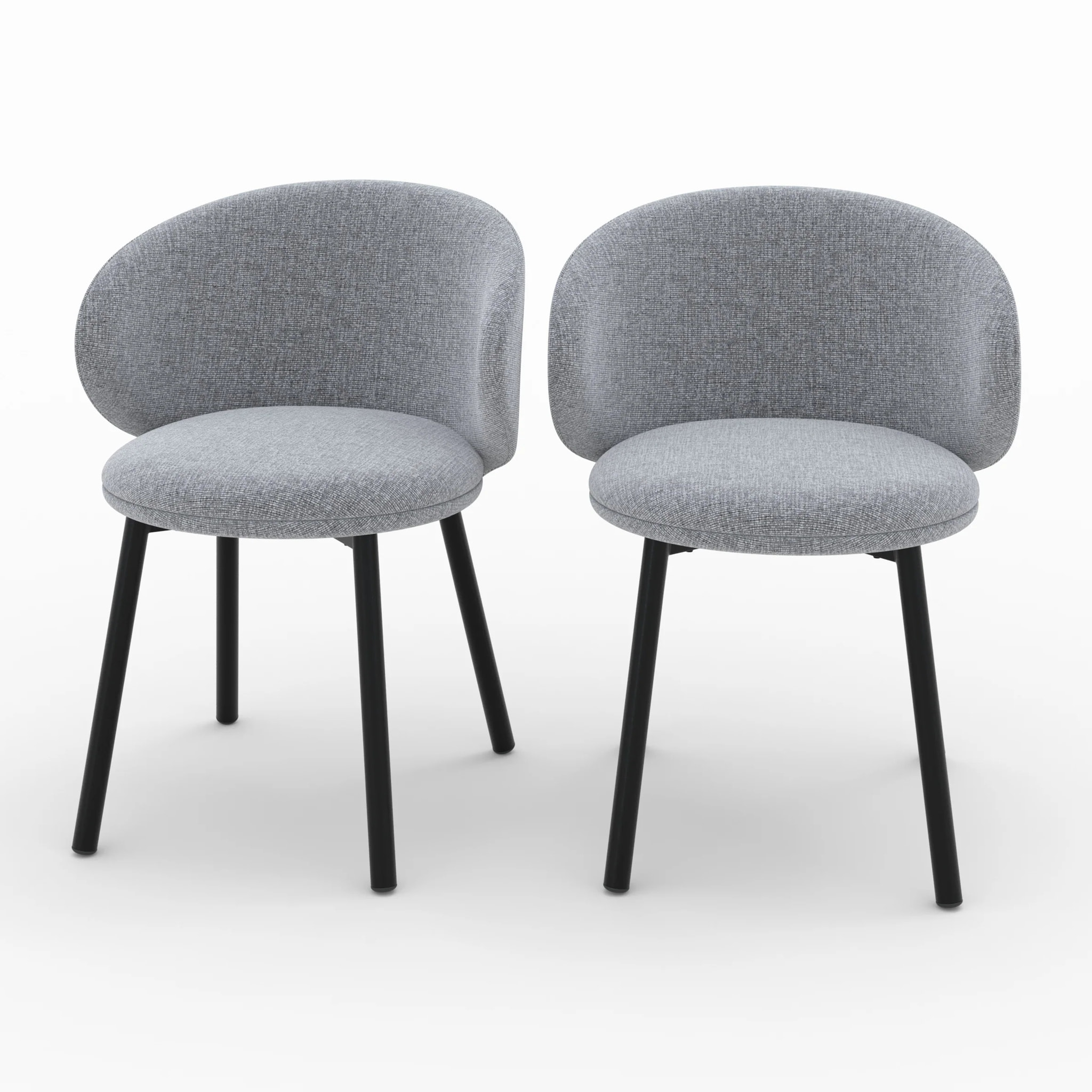 Lot de 2 chaises en tissu gris foncé chiné et pieds noirs - Cécilia