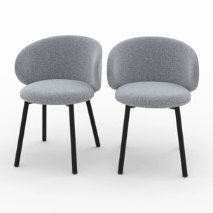 Lot de 2 chaises en tissu gris foncé chiné et pieds noirs - Cécilia