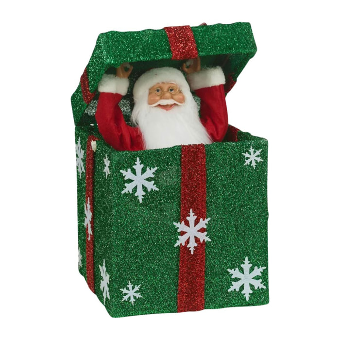 decoración navideña de caja de regalo con 50 luces led blancas cálidas y con música, color verde 25x25x50cm