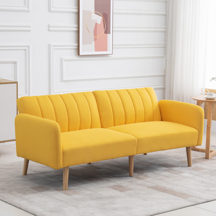 Sofá Cama de 2 Plazas Tela con Respaldo Ajustable en 3 Posiciones Reposabrazos Desmontables y Patas de Madera Sofá Doble Moderno para Salón Oficina 173x75x73 cm Amarillo