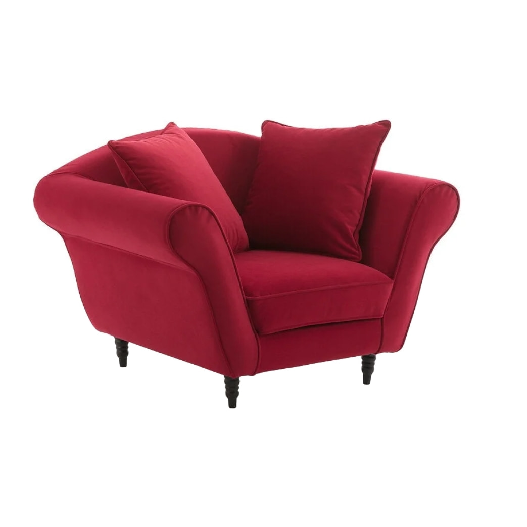 Fauteuil XL ALBA 130 cm velours Rouge - 100% déhoussable - Fab. France