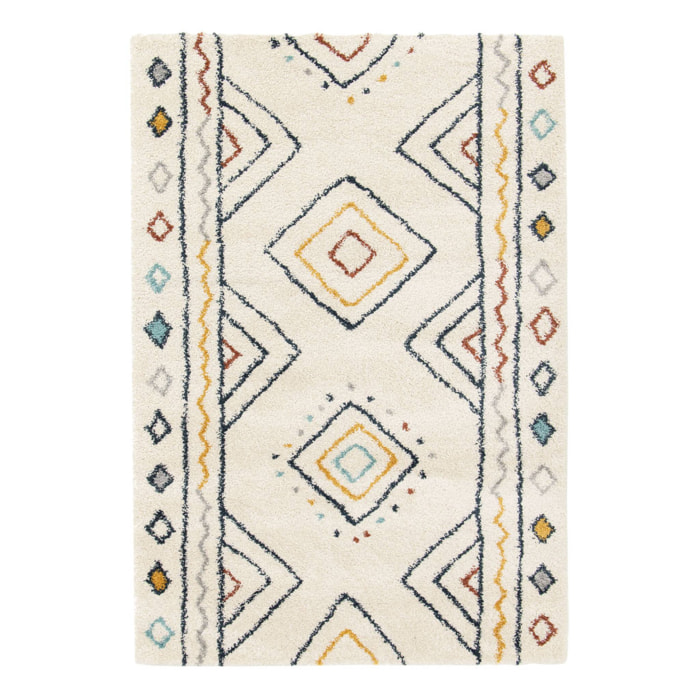 Tapis intérieur motif berbère crème. bleu et orange Ralph 200x260cm