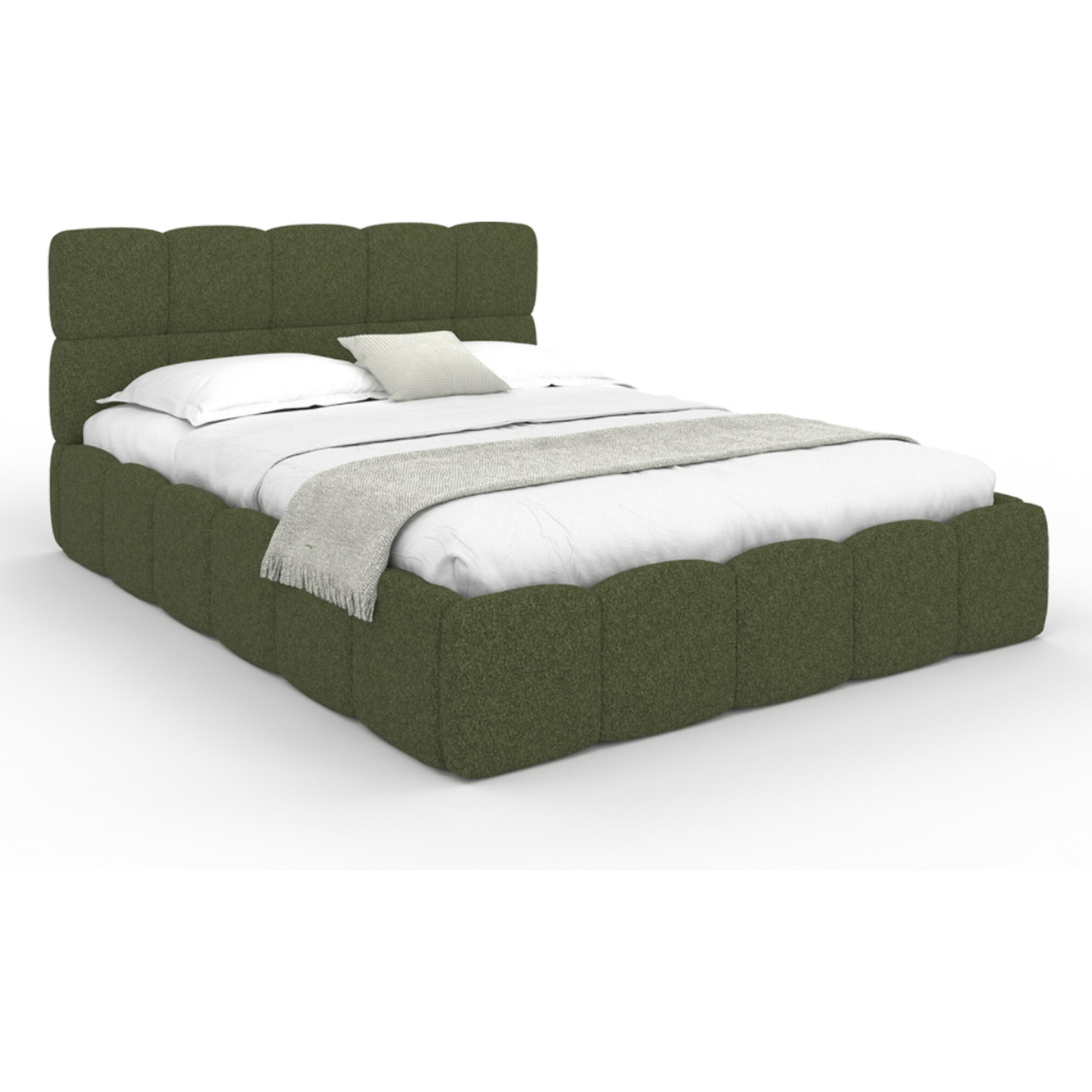 Lit coffre Bubble 140x190cm bouclette vert kaki