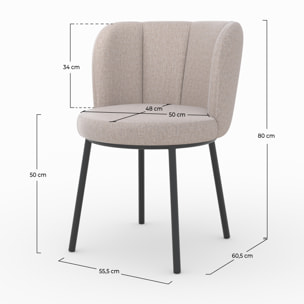 Chaise en tissu beige chiné et pieds noirs - Aby