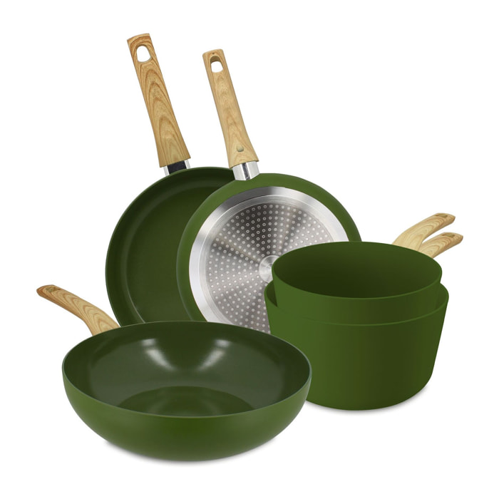 Batterie de cuisine 5 pièces en aluminium recyclé kaki - tous feux KAKI