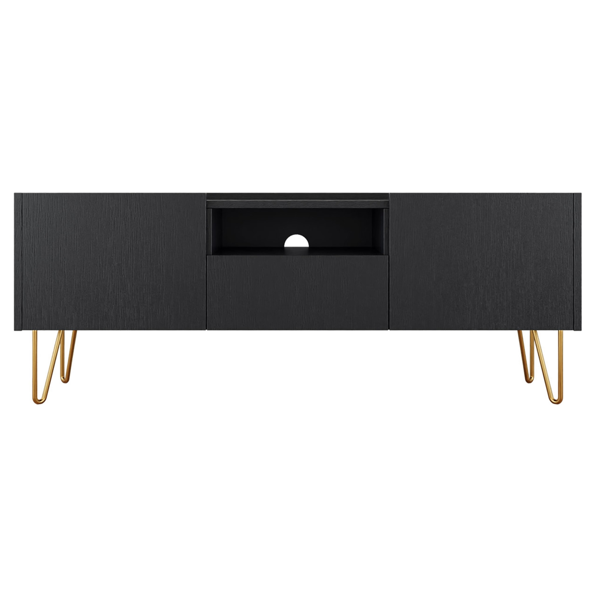 Cali - meuble TV - effet marbre - 144 cm - Noir / Doré