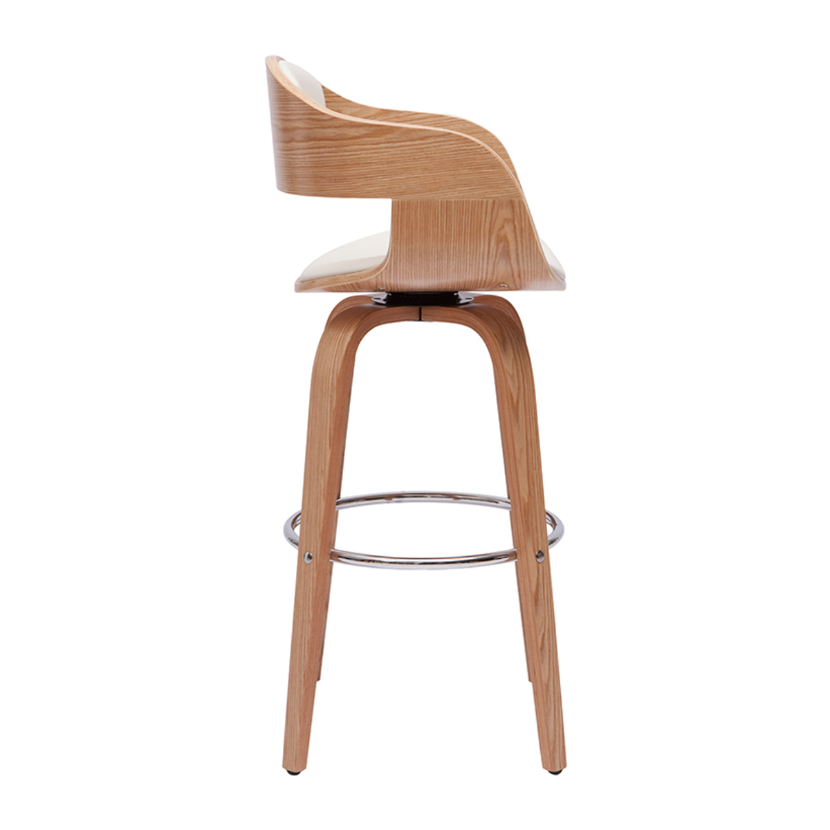Tabouret de bar design pivotant blanc et bois clair H67.5 cm GAO