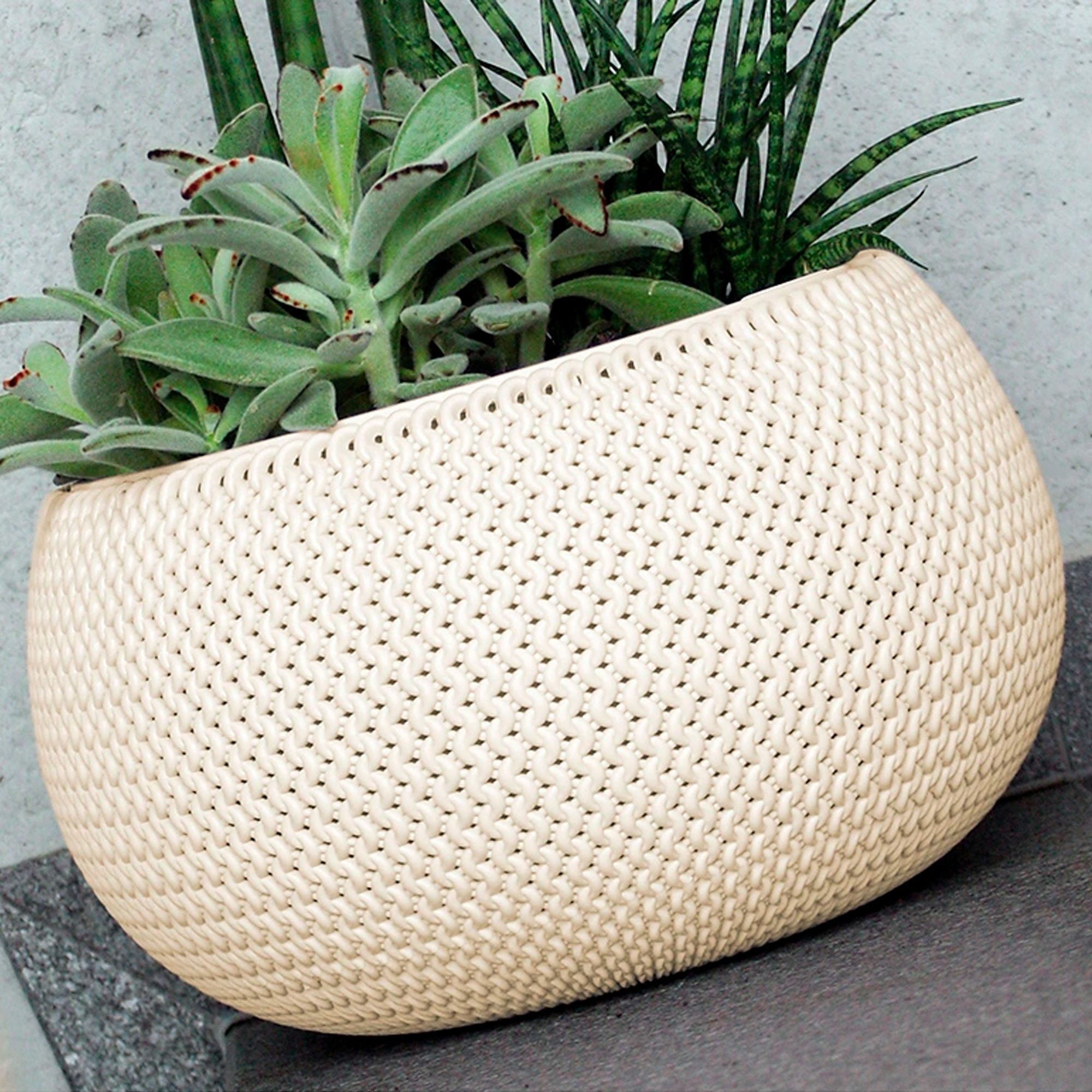 2x maceta redonda con deposito splofy bowl de plastico en color blanco 23,9 (largo) x 23,9 (ancho) x 16,1 (altura) cm