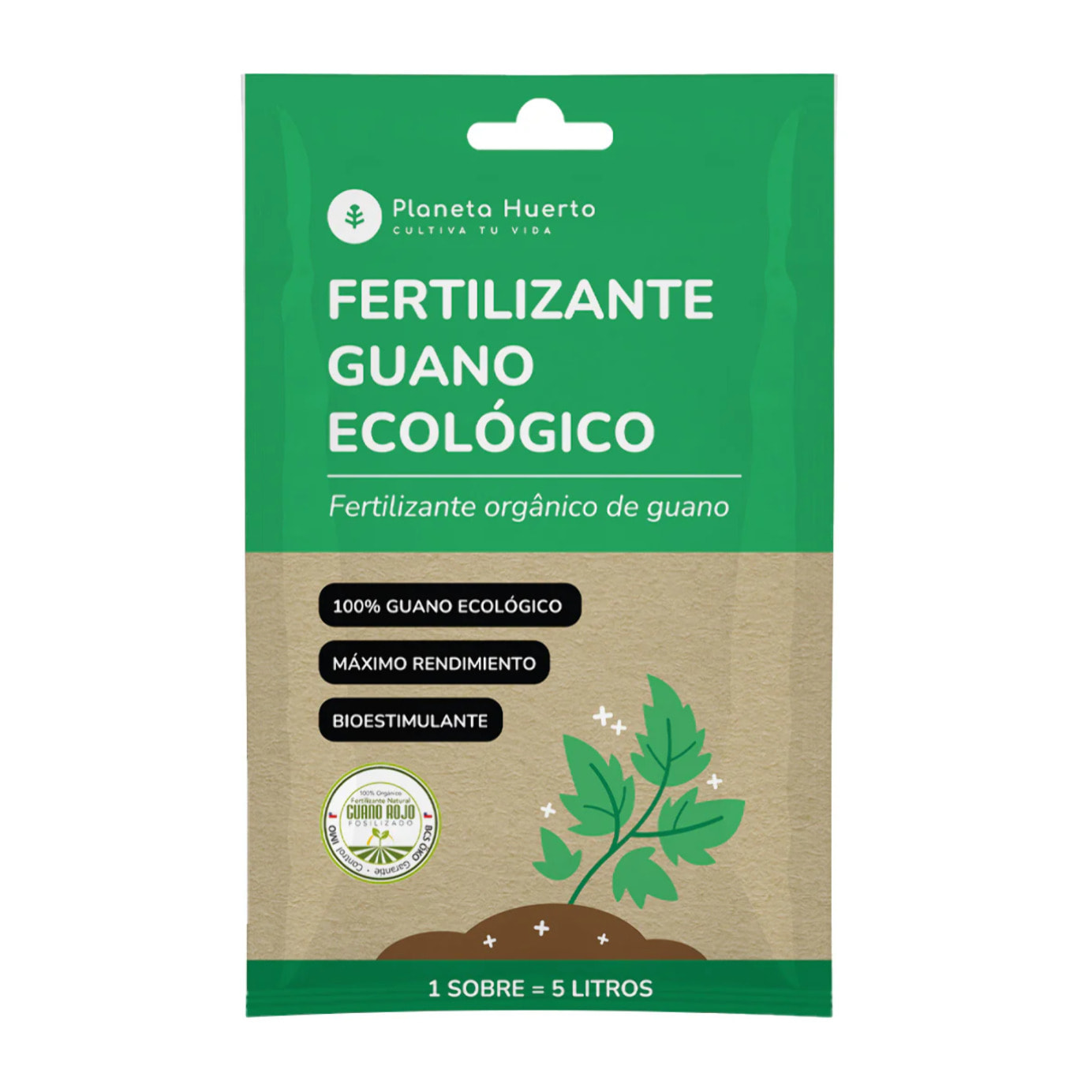Fertilizante Guano eco Planeta Huerto Sobre para 5 L