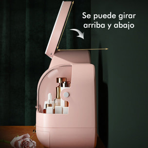 Caja organizadora de almacenamiento de maquillaje con espejo con luz led rosa