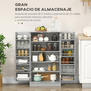 Armario de Cocina Armario Despensa Cocina con 2 Puertas y 16 Estantes Alacena Moderna con Estantes Ajustables para Comedor Salón 60x30x104 cm Gris