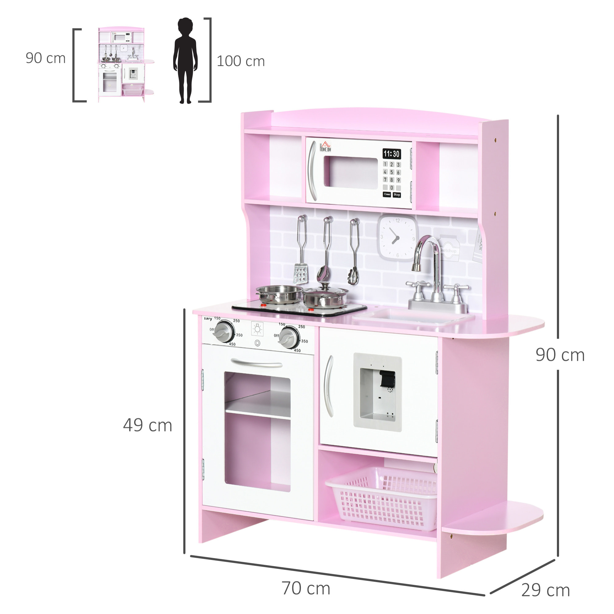 Cocina de Juguete Madera para Niños de +3 Años con Luz Sonidos 70x29x90 cm Rosa