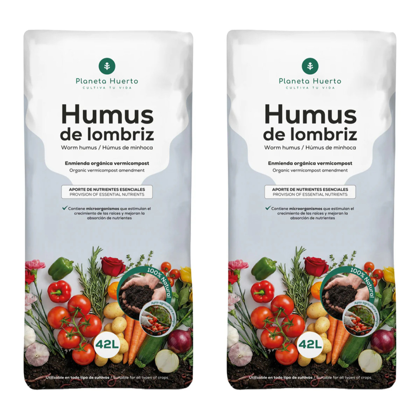 Pack 2x Humus de Lombriz 100% Natural Planeta Huerto 42 L