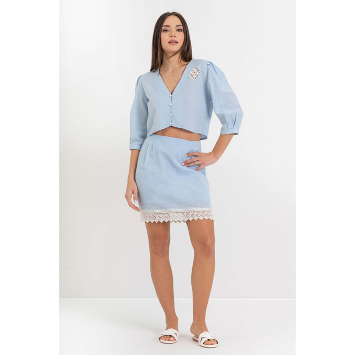 Kocca - Camicia corta donna 100% cotone con dettagli in pizzo Donna