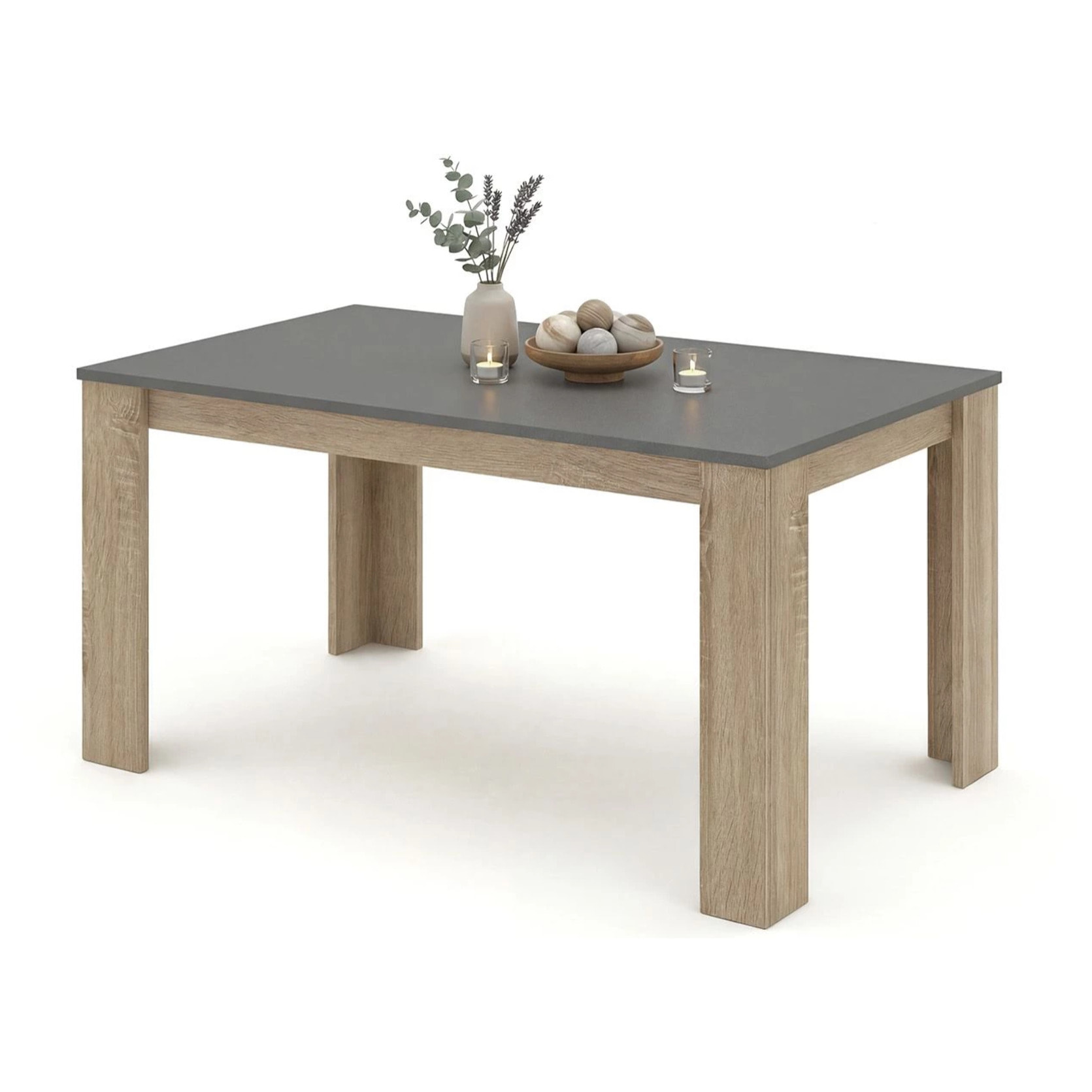 Mesa de comedor fija en roble canadian y grafito 140X80 cm Naya Roble Canadian - Gris Grafito