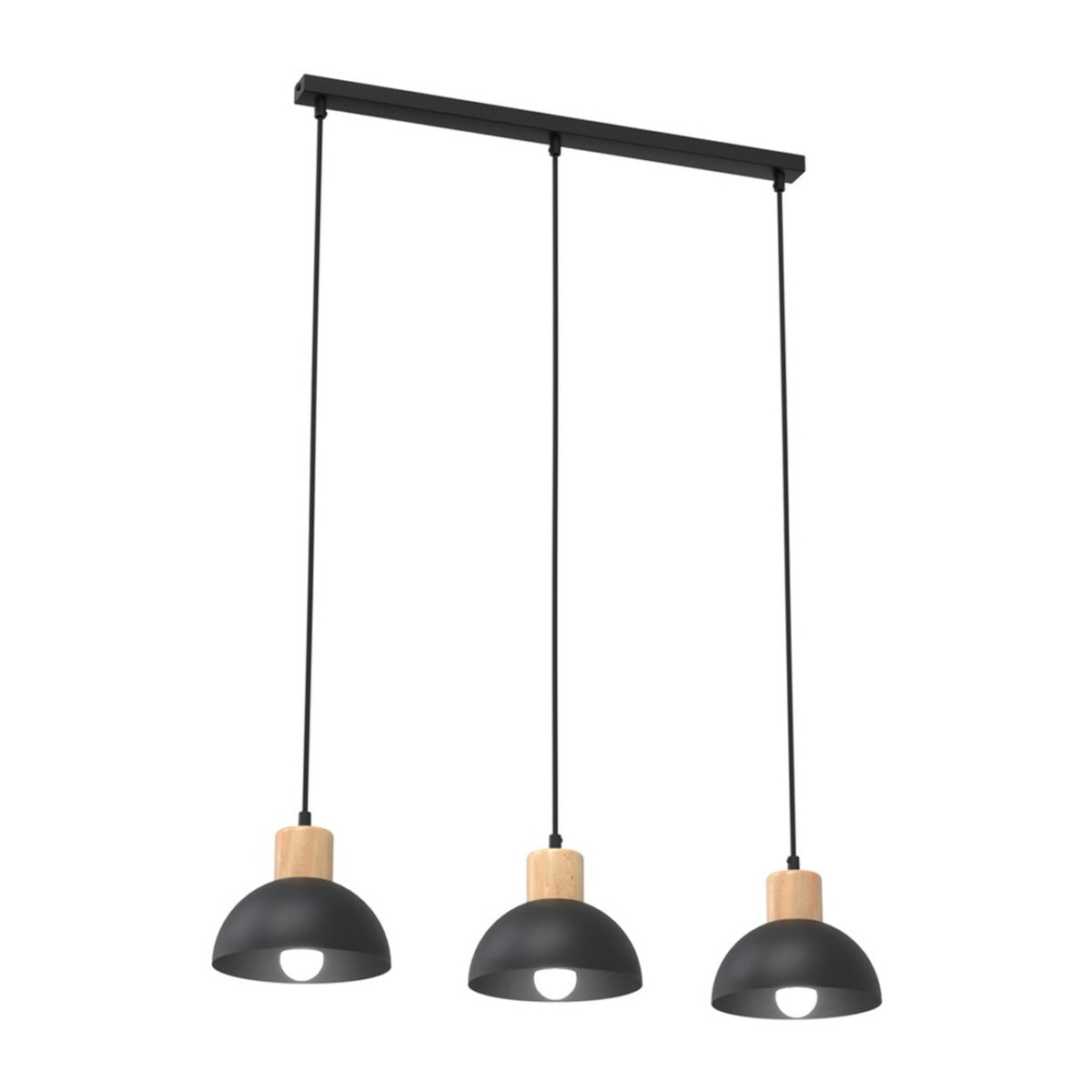 Lampada a sospensione Seco in acciaio nero e legno naturale