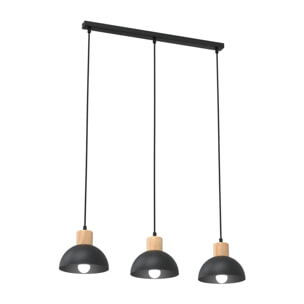 Lampada a sospensione Seco in acciaio nero e legno naturale