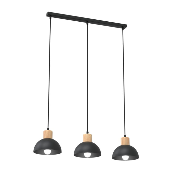 Lampada a sospensione Seco in acciaio nero e legno naturale