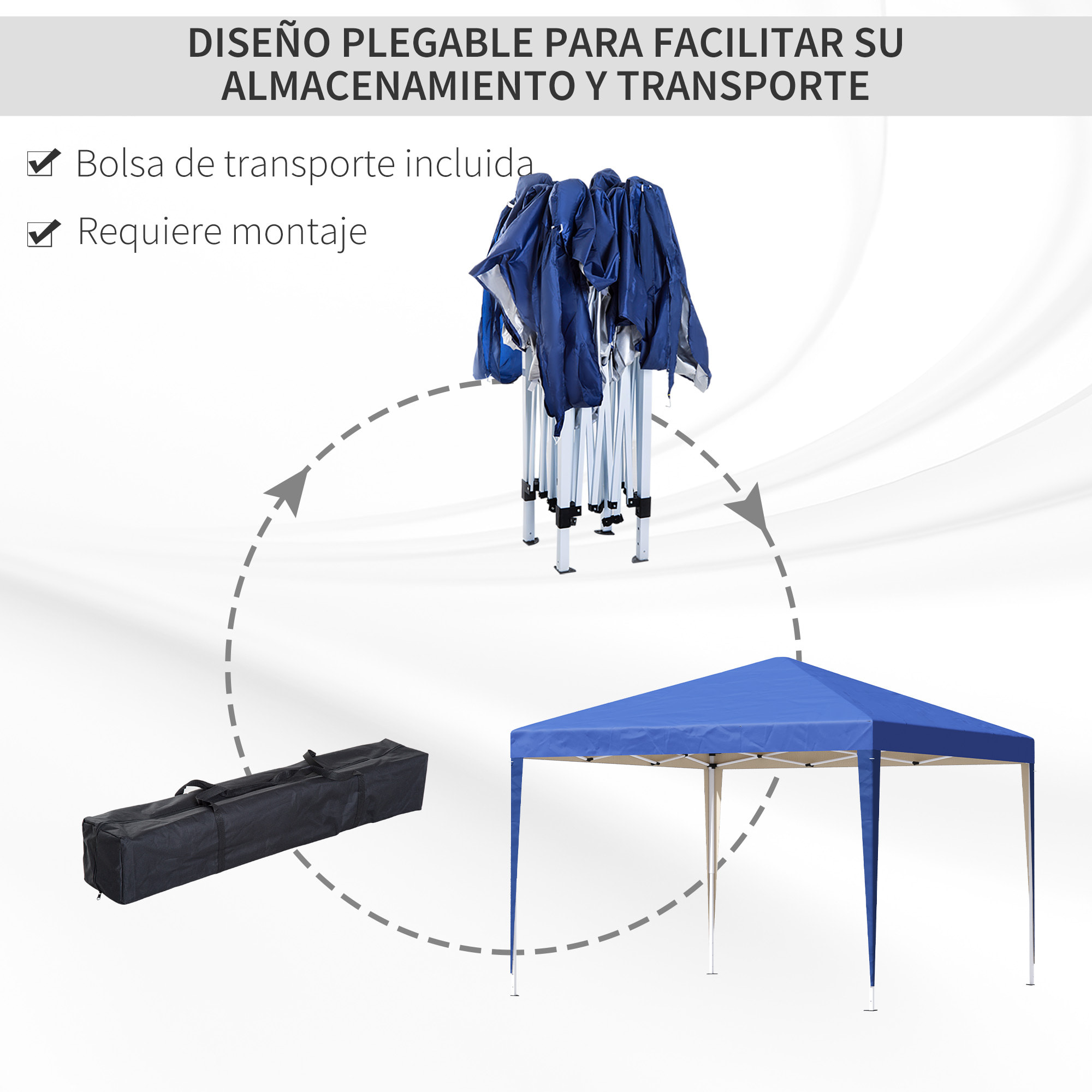 Carpa Plegable Gazebo 3x3 m Cenador Plegable con Altura Ajustable en 3 Niveles Toldo Anti-UV y Bolsa de Transporte para Camping Fiestas Azul