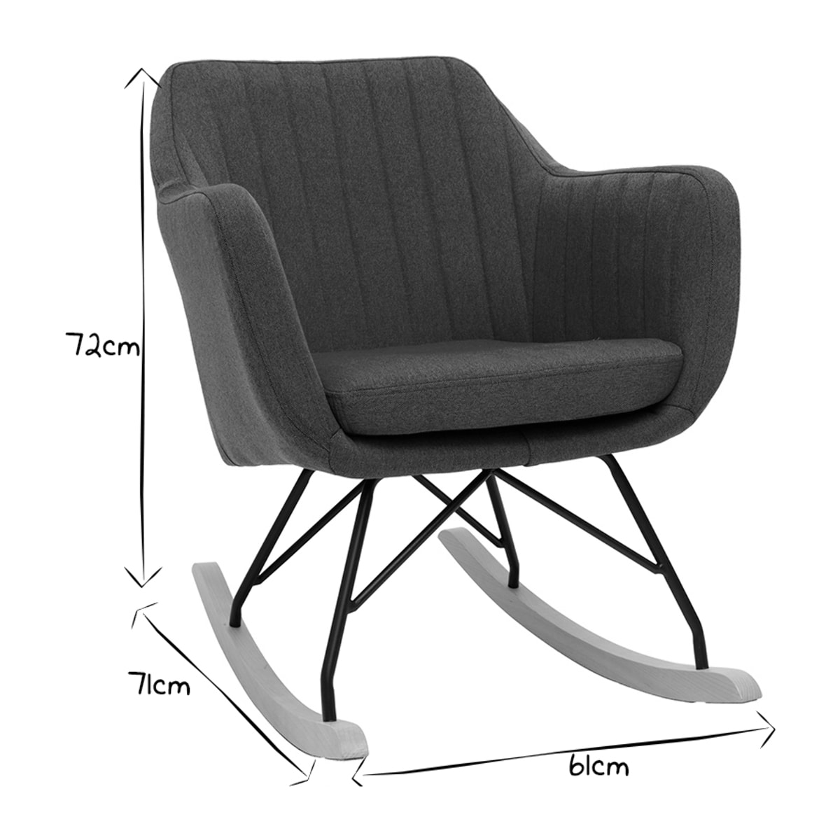 Rocking chair scandinave en tissu bleu canard, métal noir et bois clair ALEYNA