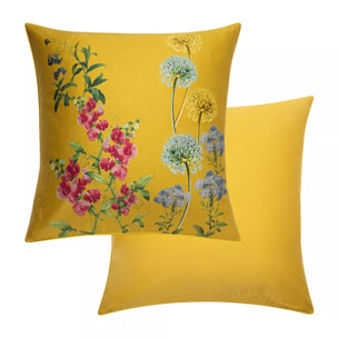 Taie d'oreiller satin de coton imprimé jaune Mesanges curry