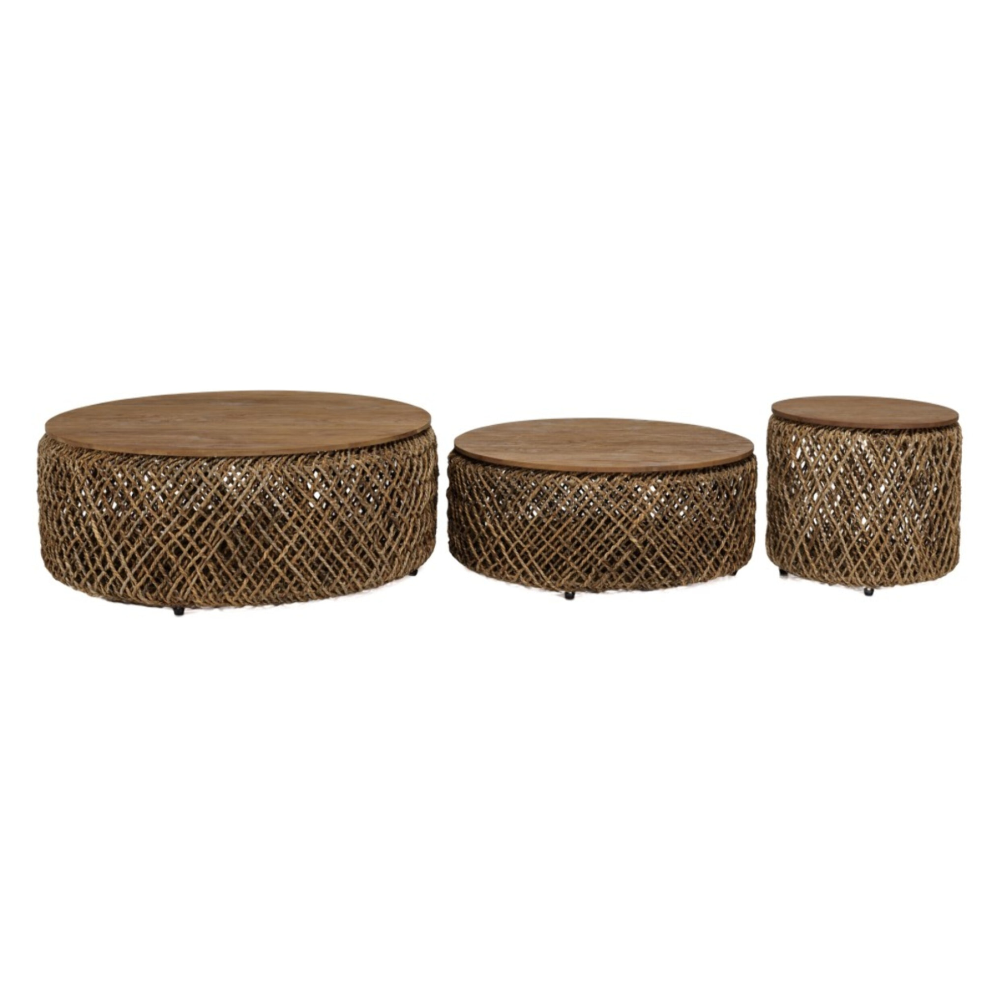SIXTINE - Set de 3 tables basses rondes tissage de fibre de cocotier